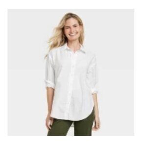Target Oversized Long Sleeve White Cotton Collared Button-Down Shirt
